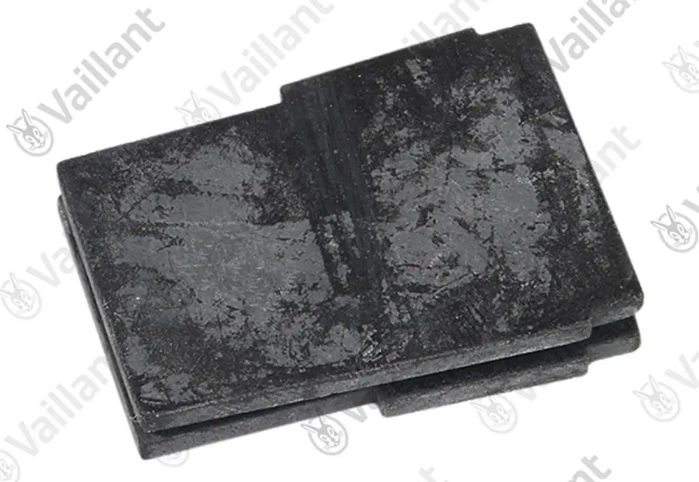 Vaillant Stopfen in rechteckiger Form, schwarz, mit einer glatten Oberfläche und einer Einsparrille. Geeignet für diverse Anwendungen im Heizungsbereich.